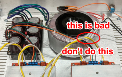 Hum caused by output lead too close to 120V